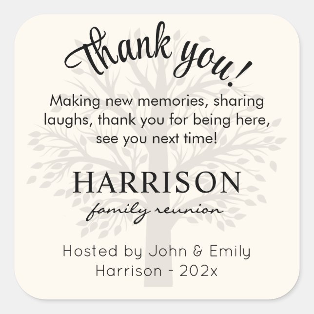 Custom Family Reunion Thank You Favour Bag 3-in  Square Sticker (Front)