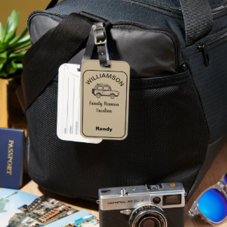 Custom Family Reunion Vacation Khaki and Black Luggage Tag