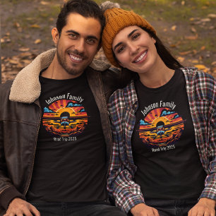 Custom Family Road Trip Mountain Sunset Retro T-Shirt