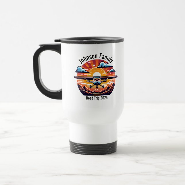 Custom Family Road Trip Mountain Sunset Retro Travel Mug (Left)