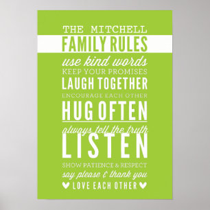 CUSTOM FAMILY RULES modern typography lime green Poster