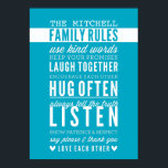 CUSTOM FAMILY RULES modern typography turquoise Poster<br><div class="desc">Dress the walls in your living room with this positive affirmation text - a gentle reminder for a happy family with these lovely FAMILY RULES. Looks absolutely FABULOUS in a frame! Setup as a template it is easy to customise with your own text - make it yours!Simply hit the "Customise...</div>