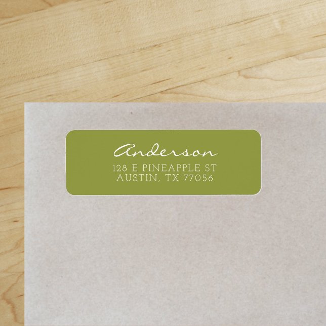 Custom Family Script | Olive Green  Return Address ("Everyday is abundantly beautiful." 
Sincerely Best Wishes from Lucky Design World)