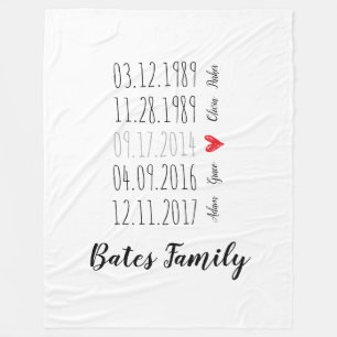 Custom Family Special Dates Fleece Throw Blanket