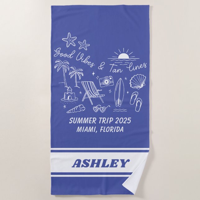 Custom Family Summer Beach Trip Group Matching Beach Towel (Front)