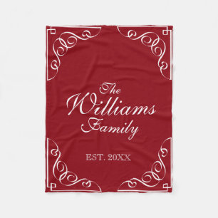 Custom family surname burgundy red fleece blanket