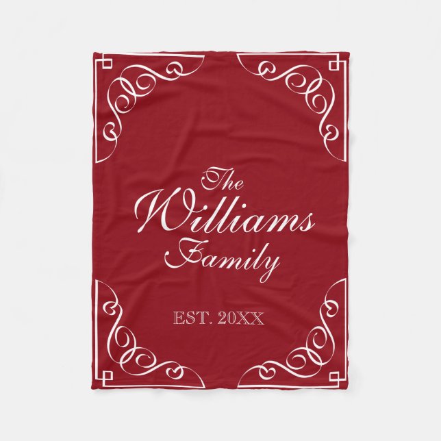 Custom family surname burgundy red fleece blanket (Front)