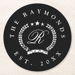 Custom family surname vintage crest paper coasters