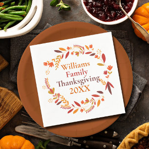 Custom Family Thanksgiving Party Fall Wreath Napkin