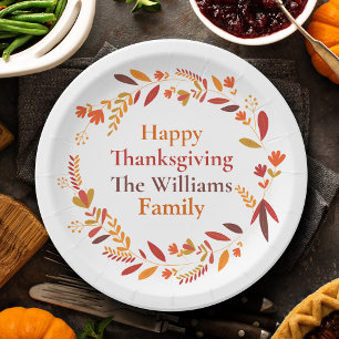Custom Family Thanksgiving Party Fall Wreath Paper Plate