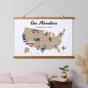 Custom Family Travel Adventures USA Photo Collage Hanging Tapestry
