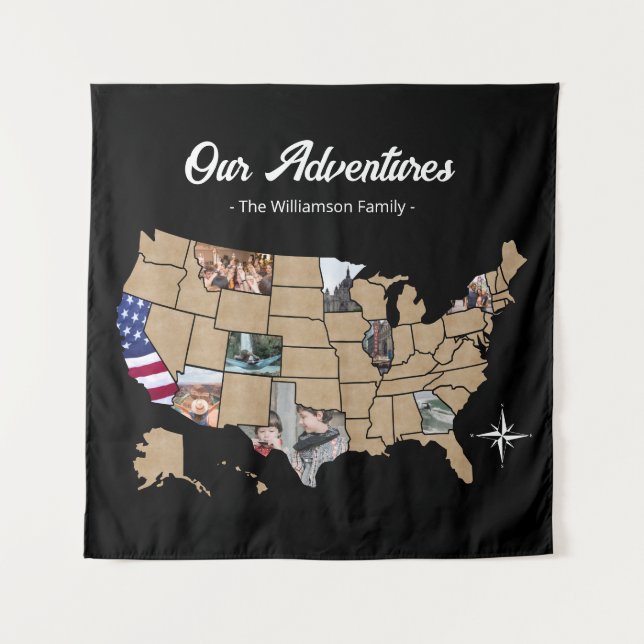 Custom Family Travel Adventures USA Photo Collage Tapestry (Front)