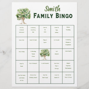 Custom Family Tree Bingo Renion Party Game