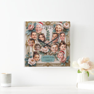 Custom Family Tree Caricature Wall Art Square Wall Clock