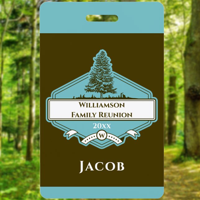 Custom Family Tree Logo Reunion Name ID Badge (Custom retro camping badge with family reunion logo – perfect for outdoor gatherings & keepsakes!)