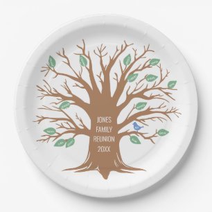 Custom Family tree with leaves and birds Paper Plate
