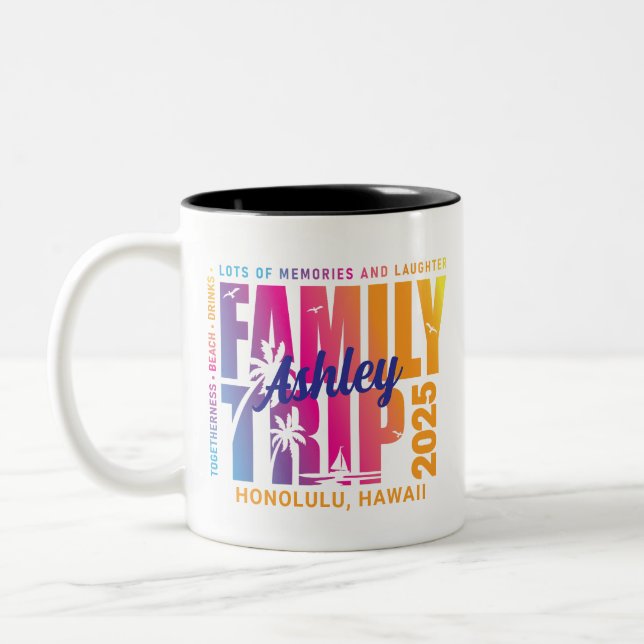 Custom Family Trip Matching Group Vacation Two-Tone Coffee Mug (Left)