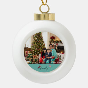 Custom Family Two Photo Double-Sided Christmas Ceramic Ball Christmas Ornament