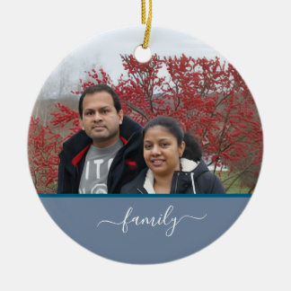 Custom Family Two Photo Double-Sided Christmas Ceramic Tree Decoration