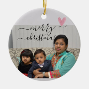 Custom Family Two Photo Double-Sided Christmas Ceramic Tree Decoration