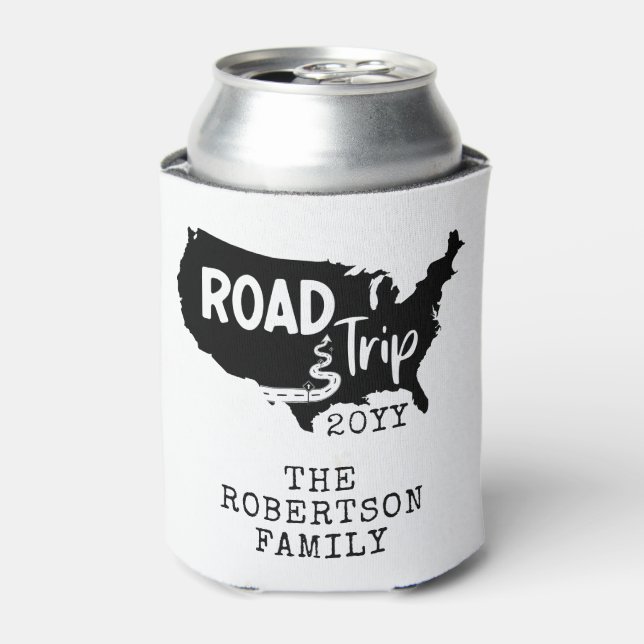 Custom Family Vacation | Family Road Trip USA Map Can Cooler (Can Front)