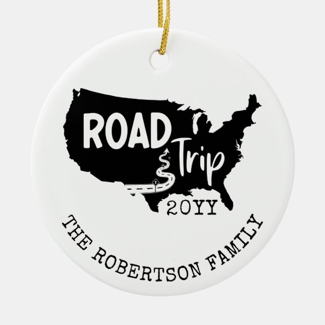 Custom Family Vacation | Family Road Trip USA Map Ceramic Tree Decoration (Front)