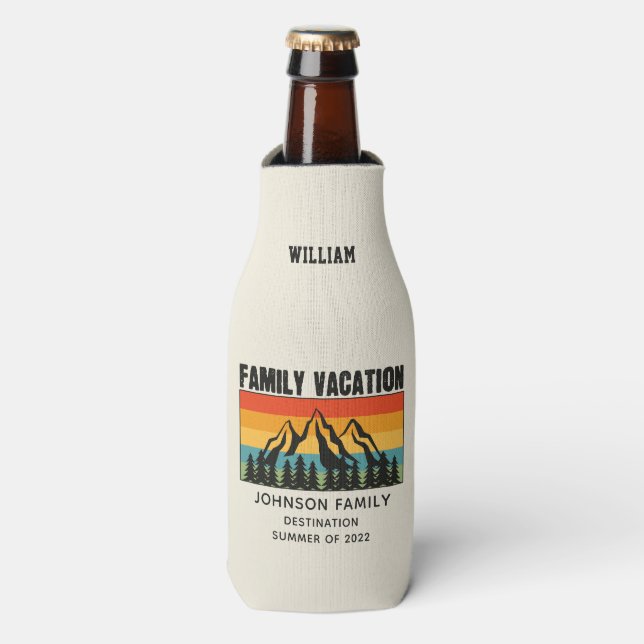 Custom Family Vacation Mountains Hiking Camping Bottle Cooler (Bottle Front)