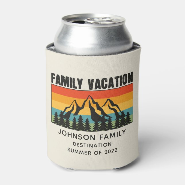 Custom Family Vacation Mountains Hiking Camping Can Cooler (Can Front)