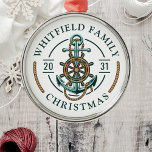 Custom Family Vacation Nautical Boat Trip Metal Tree Decoration<br><div class="desc">Cute,  modern and personalized nautical theme featuring an anchor,  a boat wheel,  and a rope with modern typography

Add your family name and the year of your voyage or team name to make this a family or team outfit by clicking the "Personalize" button above</div>