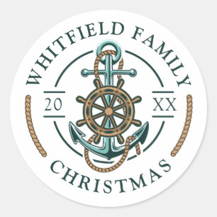 Custom Family Vacation Nautical Christmas Holidays Classic Round Sticker