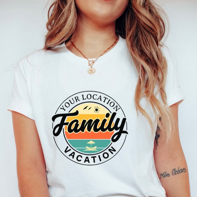 Custom Family Vacation; Retro Summer City Badge T-Shirt (Creator Uploaded)