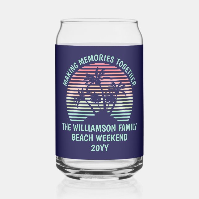 Custom Family Vacation Retro Tropical Beach Trip Can Glass (Front)