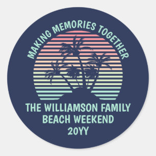 Custom Family Vacation Retro Tropical Beach Trip Classic Round Sticker