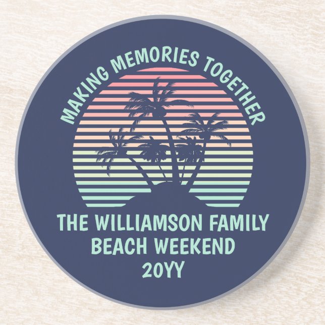 Custom Family Vacation Retro Tropical Beach Trip Coaster (Front)