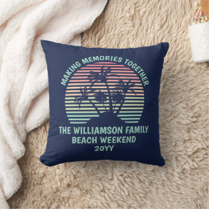 Custom Family Vacation Retro Tropical Beach Trip Cushion