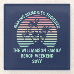 Custom Family Vacation Retro Tropical Beach Trip Glass Coaster