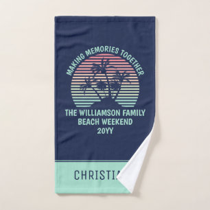 Custom Family Vacation Retro Tropical Beach Trip Hand Towel