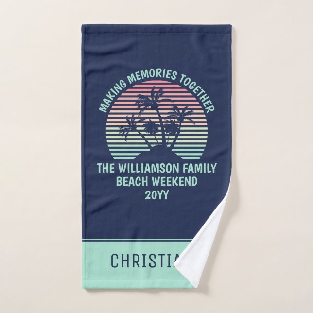 Custom Family Vacation Retro Tropical Beach Trip Hand Towel (Hand Towel)
