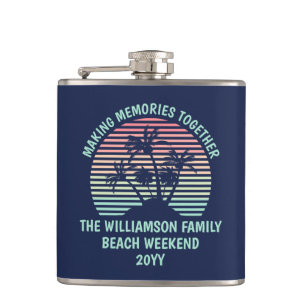 Custom Family Vacation Retro Tropical Beach Trip Hip Flask