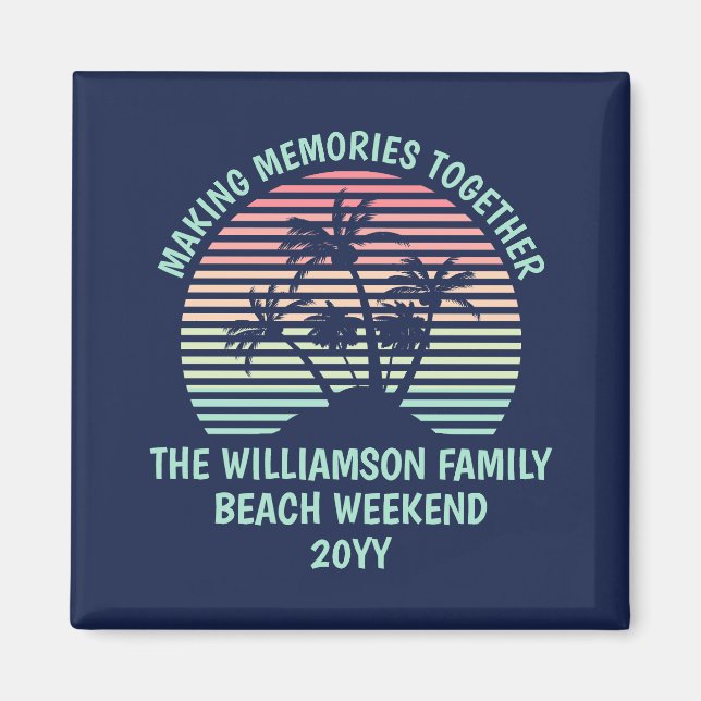 Custom Family Vacation Retro Tropical Beach Trip Magnet (Front)