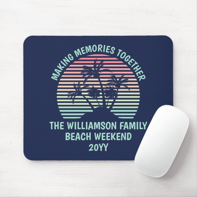 Custom Family Vacation Retro Tropical Beach Trip Mouse Mat (With Mouse)