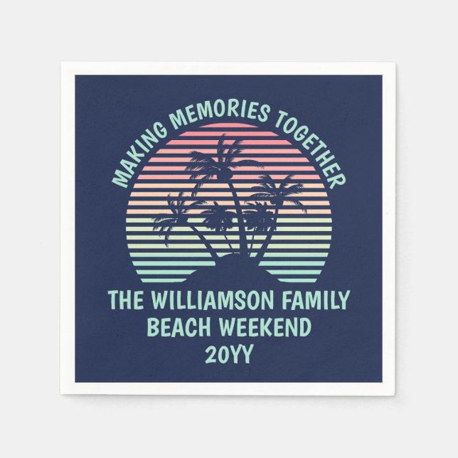 Custom Family Vacation Retro Tropical Beach Trip Napkin (Front)