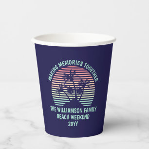 Custom Family Vacation Retro Tropical Beach Trip Paper Cups