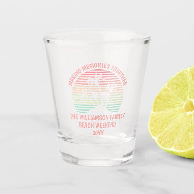 Custom Family Vacation Retro Tropical Beach Trip Shot Glass (Front)