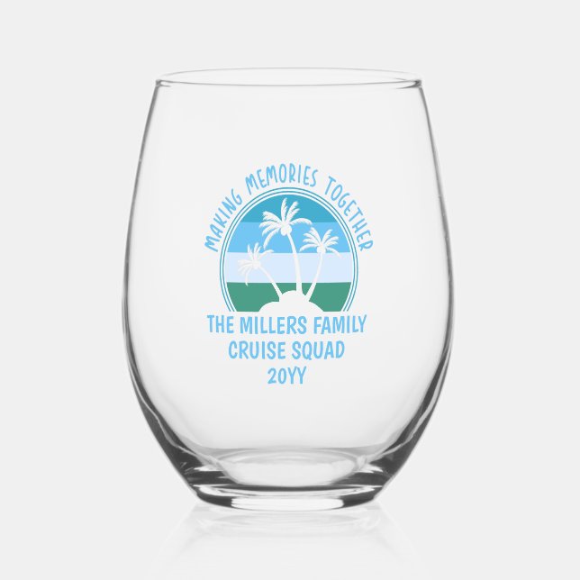 Custom Family Vacation Summer Reunion Beach Trip Stemless Wine Glass (Front)