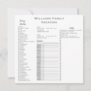 Custom Family Vacation Travel Check List Planner Invitation