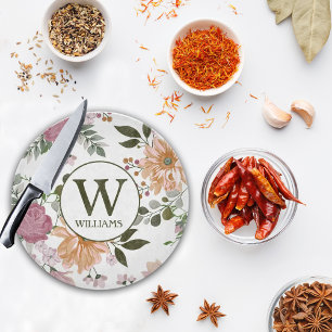 Custom Family Watercolor Flowers Cutting Board