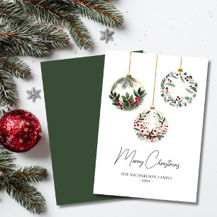 Custom Family Watercolor Greenery Christmas Modern Holiday Card