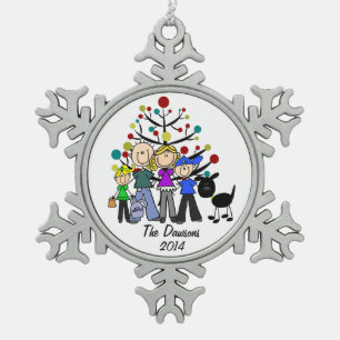 Custom Family With Black Dog Snowflake Ornament