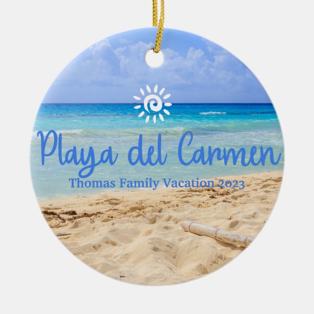 Custom FamilyPlaya Del Carmen Vacation Christmas Ceramic Tree Decoration (Front)